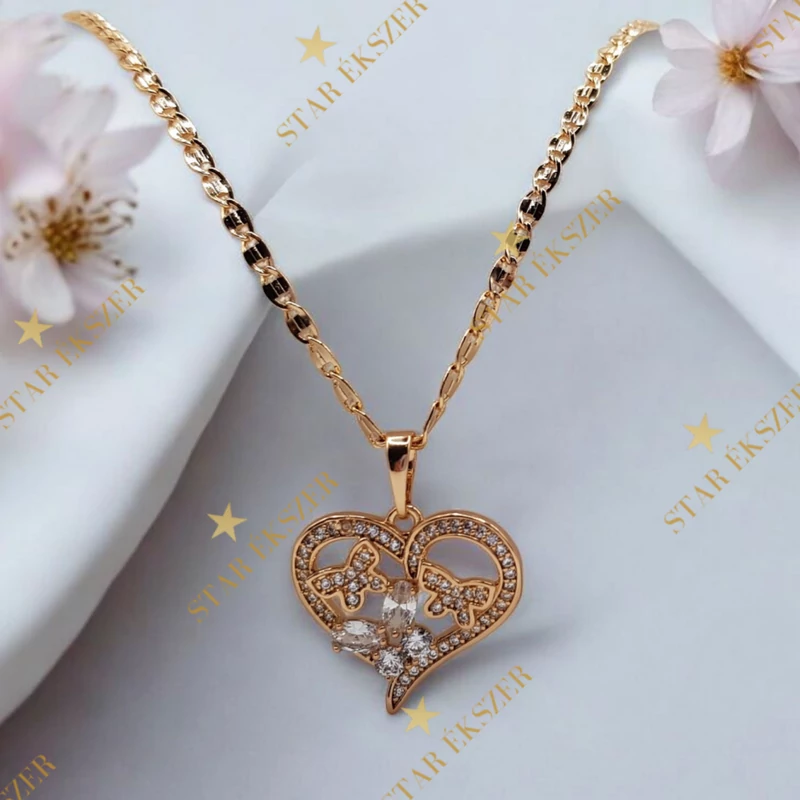 Pillangós szív medálos Gold Filled antiallergén Nyaklánc 45cm