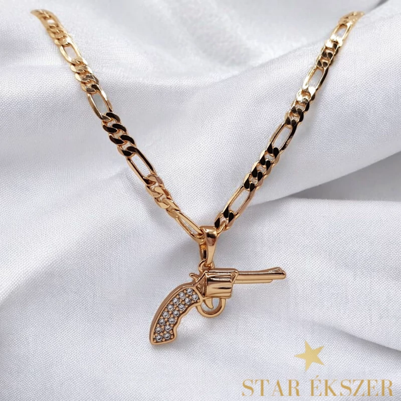Pisztoly medálos Gold Filled antiallergén nyaklánc 60cm