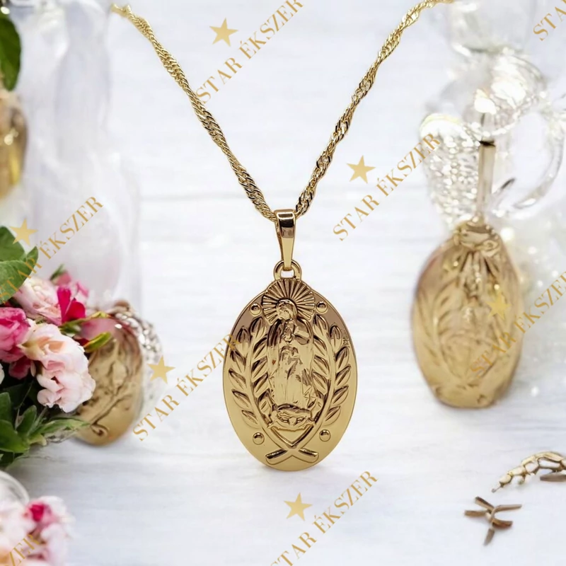 Szűz Mária medálos 14K GF. antiallergén nyaklánc 50cm