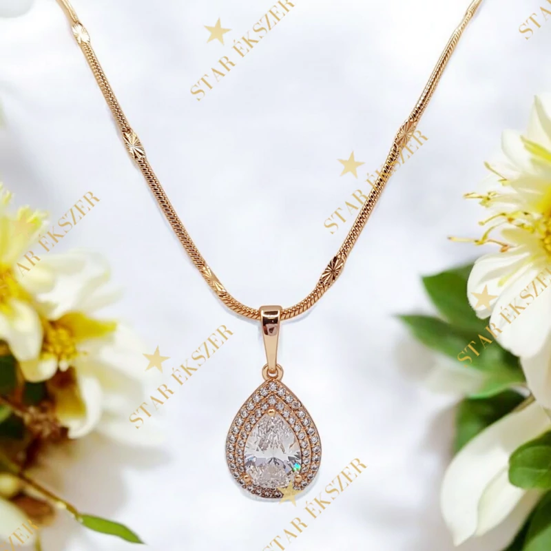 Trois 18K antiallergén csepp medálos nyaklánc 45cm clear