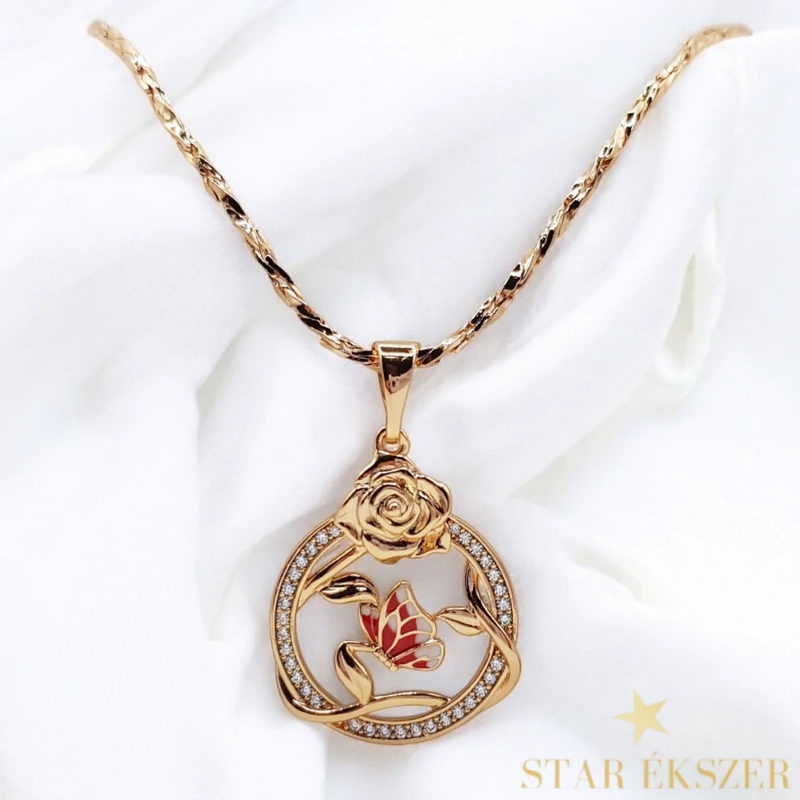 Winni 18K GF. antiallergén rózsa medálos nyaklánc 45cm piros