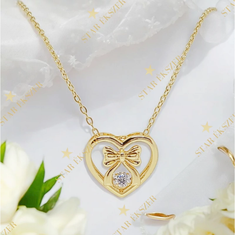 Zafira 14K antiallergén masnis szív medálos nyaklánc 40+5cm