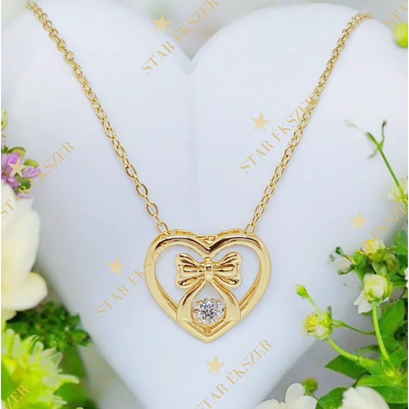 Zafira 14K antiallergén masnis szív medálos nyaklánc 40+5cm