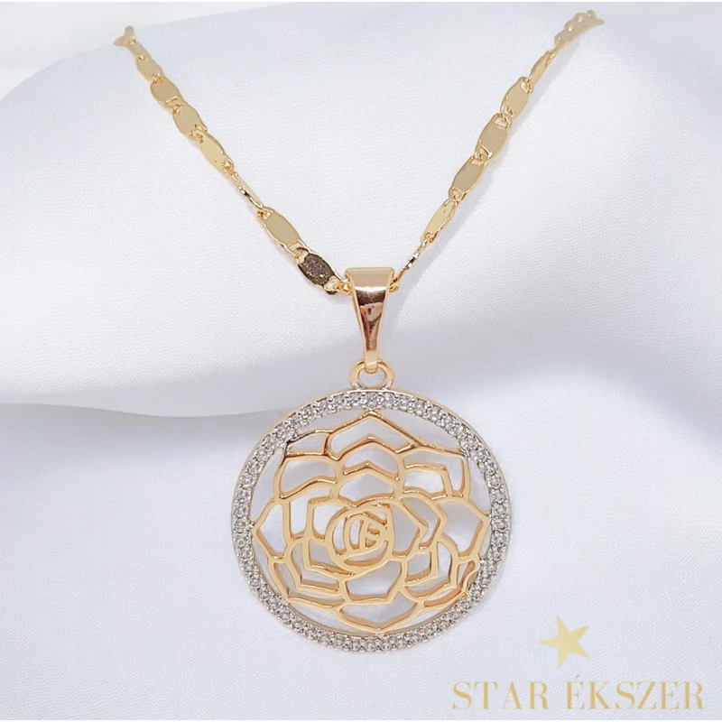 Antiallergén Gold Filled nyaklánc élet virága, mandala medállal 45cm