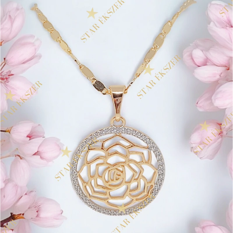 Antiallergén Gold Filled nyaklánc élet virága, mandala medállal 45cm