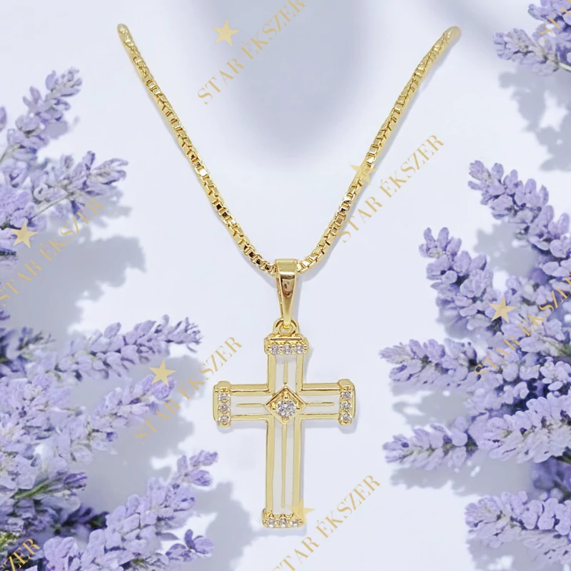 Salinas 14K GF. antiallergén keresztes nyaklánc 50cm fehér