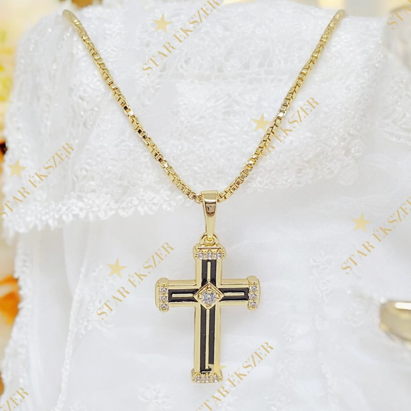 Salinas 14K GF. antiallergén keresztes nyaklánc 50cm fekete