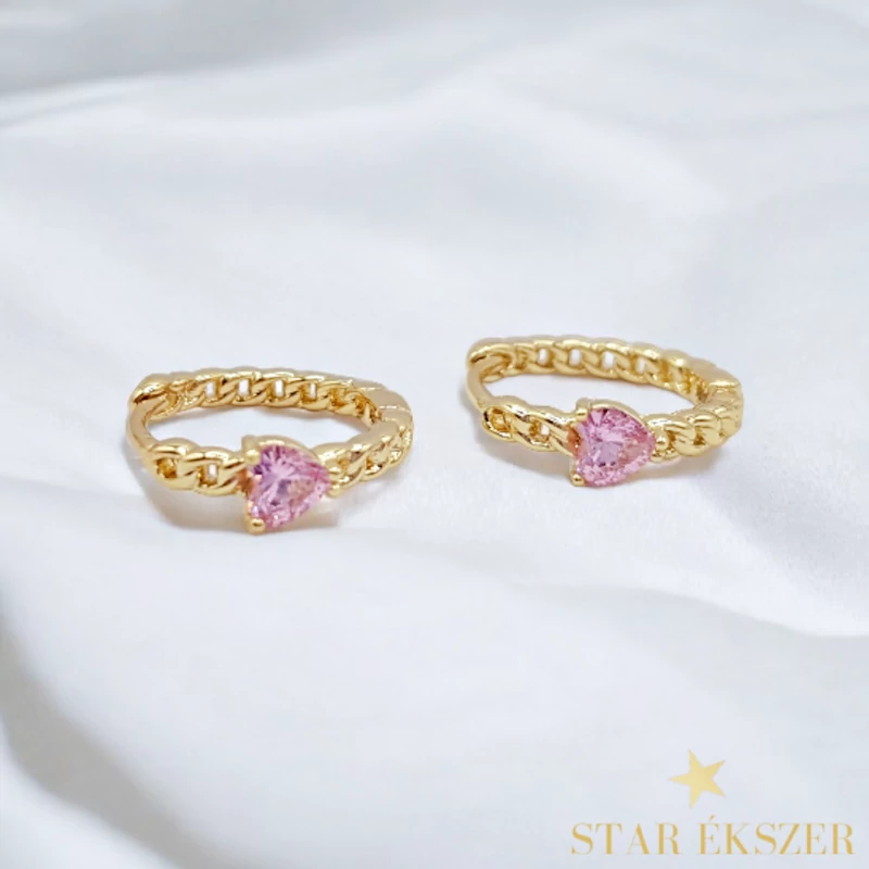 Arlin 14K antiallergén szíves fülbevaló pink