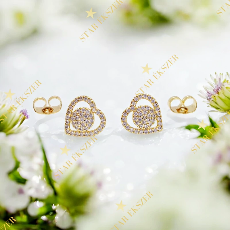 Aurae 14K antiallergén szíves fülbevaló