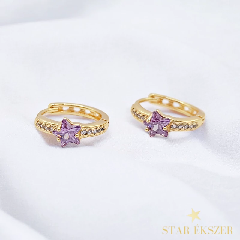 Aurel 14K antiallergén csillagos kislány fülbevaló lila