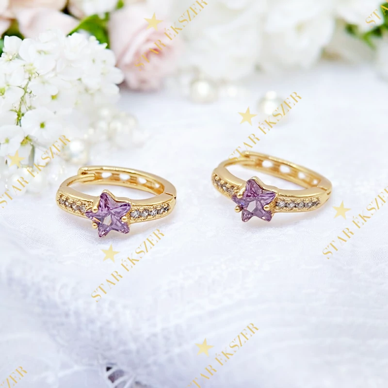 Aurel 14K antiallergén csillagos kislány fülbevaló lila