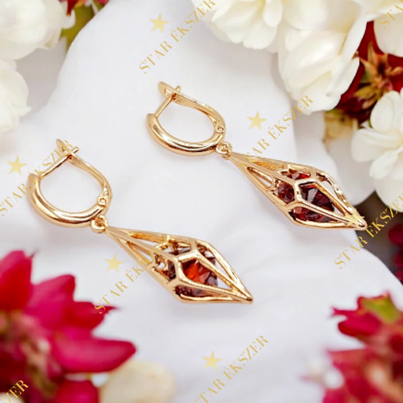 Fiera 18k antiallergén fülbevaló piros