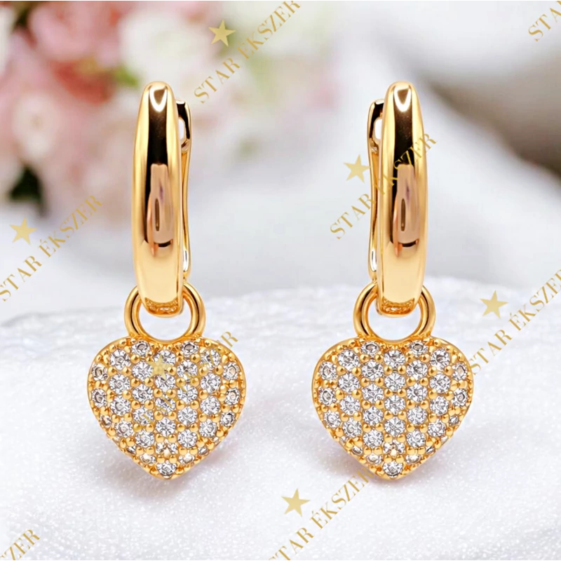 Luneria 18K antiallergén szíves fülbevaló 