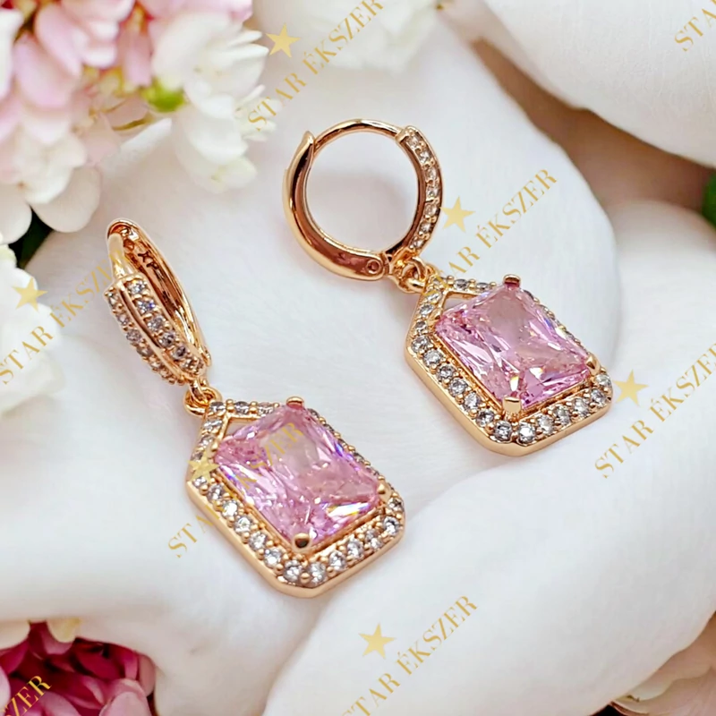 Regalyn 18K antiallergén köves fülbevaló pink