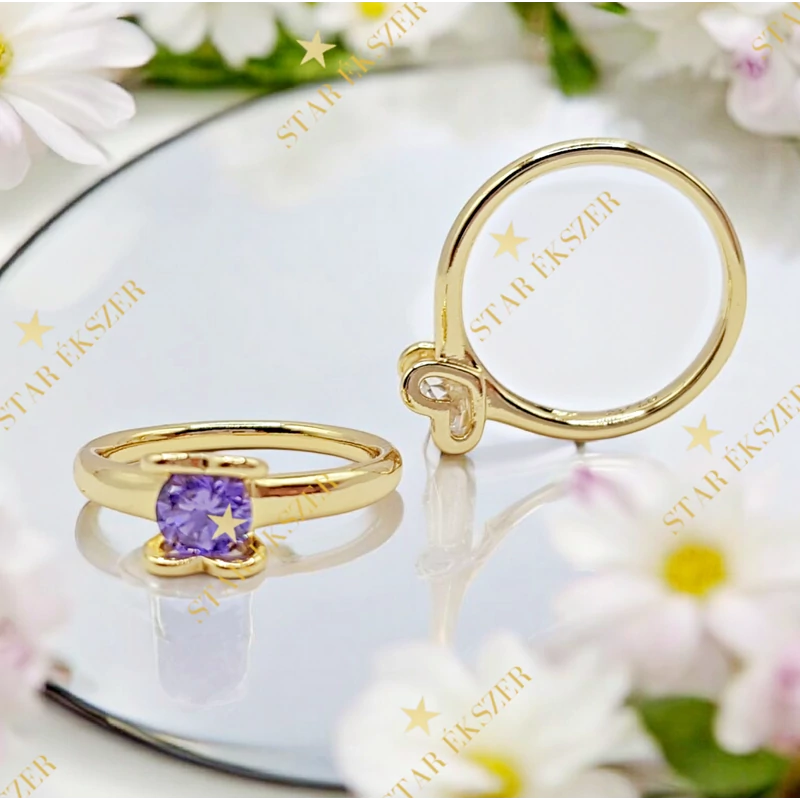 Glowin 14K antiallergén szíves gyűrű 59-es lila