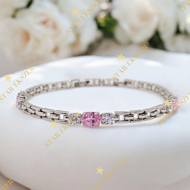 Alora White antiallergén karkötő 17/19cm pink