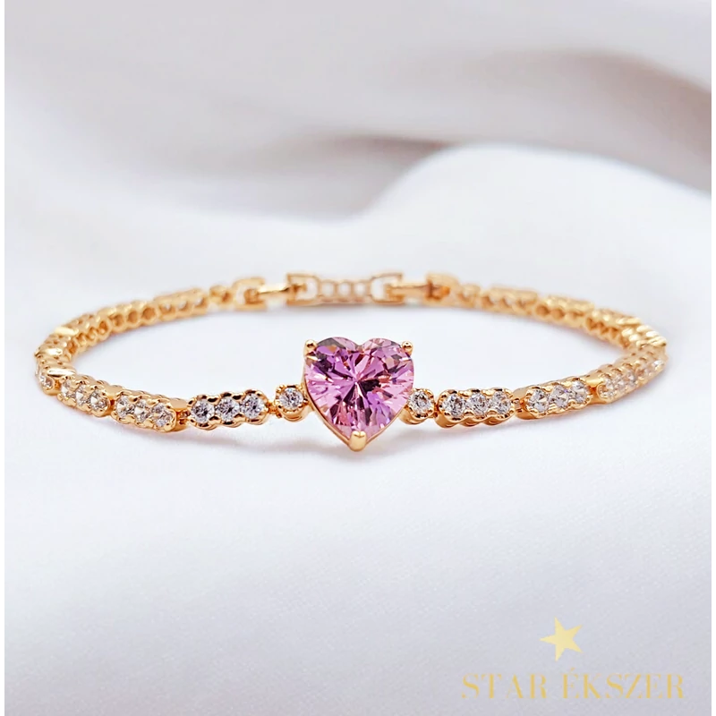 Onyx 18K antiallergén szíves karkötő 17/19cm pink