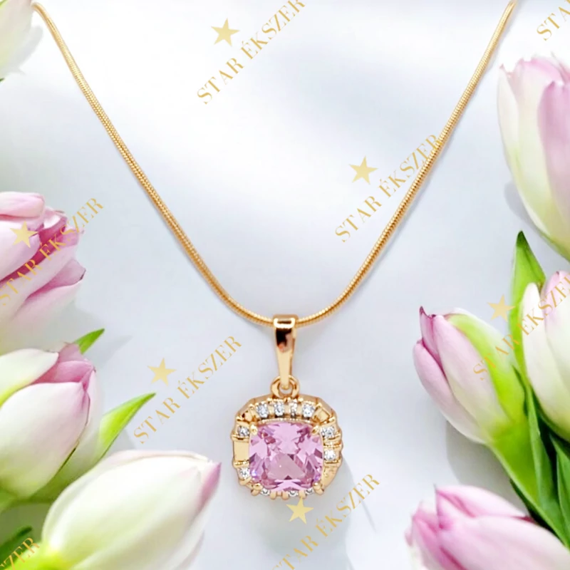Rosea 18K antiallergén pink medálos nyaklánc 45cm
